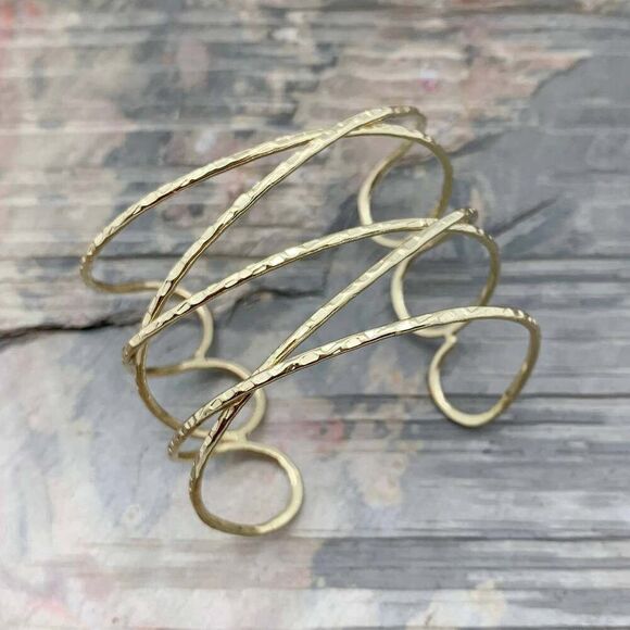 Handcrafted Boho Gold Plated Adjustable Wide Cuff X Bracelet - Gift Box - Picture 1 of 8